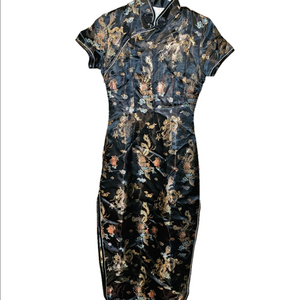 Traditional Black Chinese Dress with Gold Embroidery Size Small